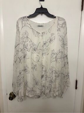 Elena Baldi Italy 100% Silk Layered Floral Blouse White Black Plus Size 3X